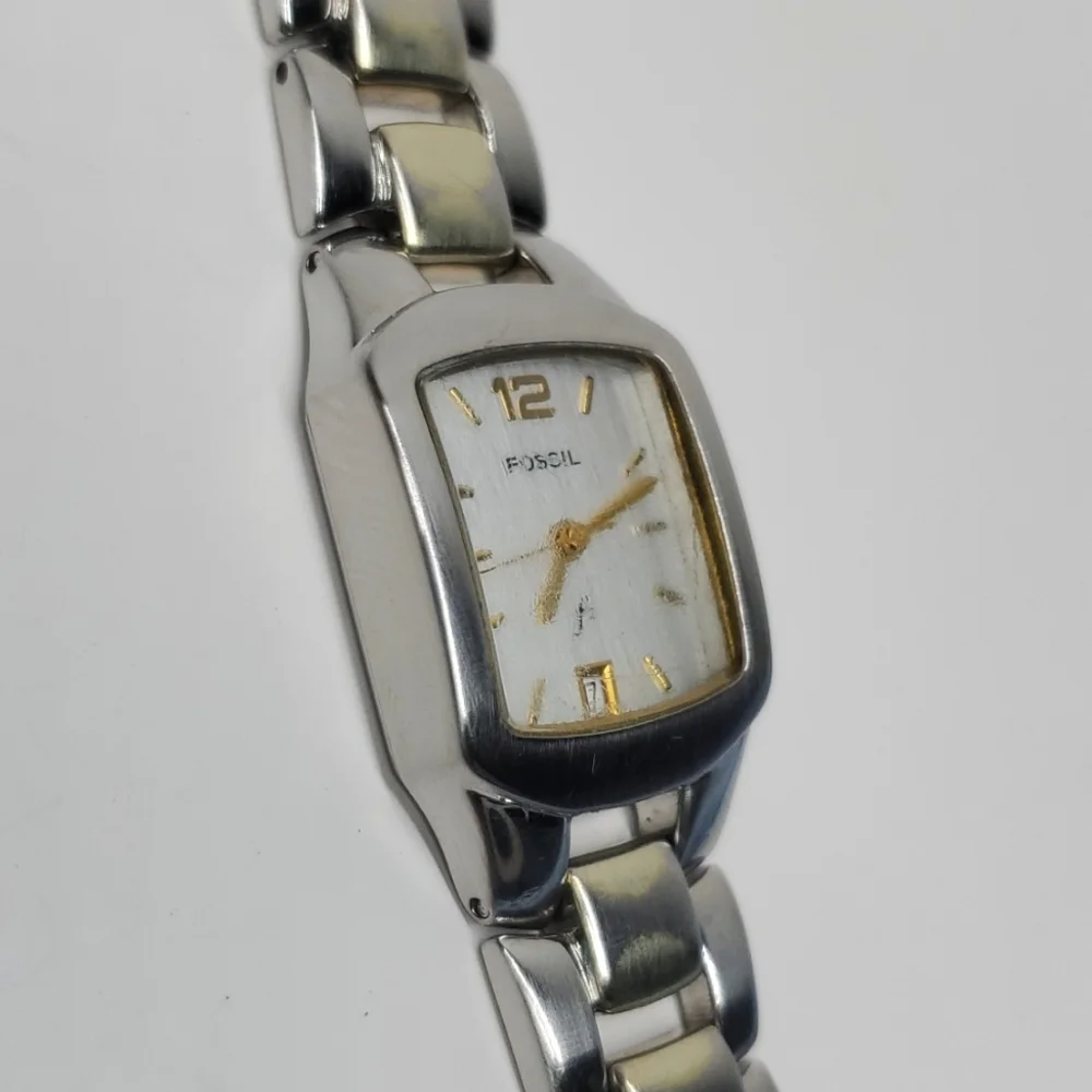 Vintage Fossil F² Watch ES9666 Two Tone Steel Wristband White Face Watch